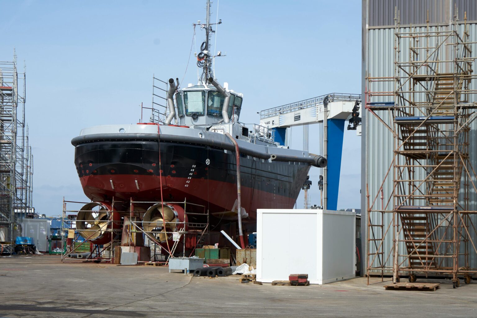 ship being fixed on a dock